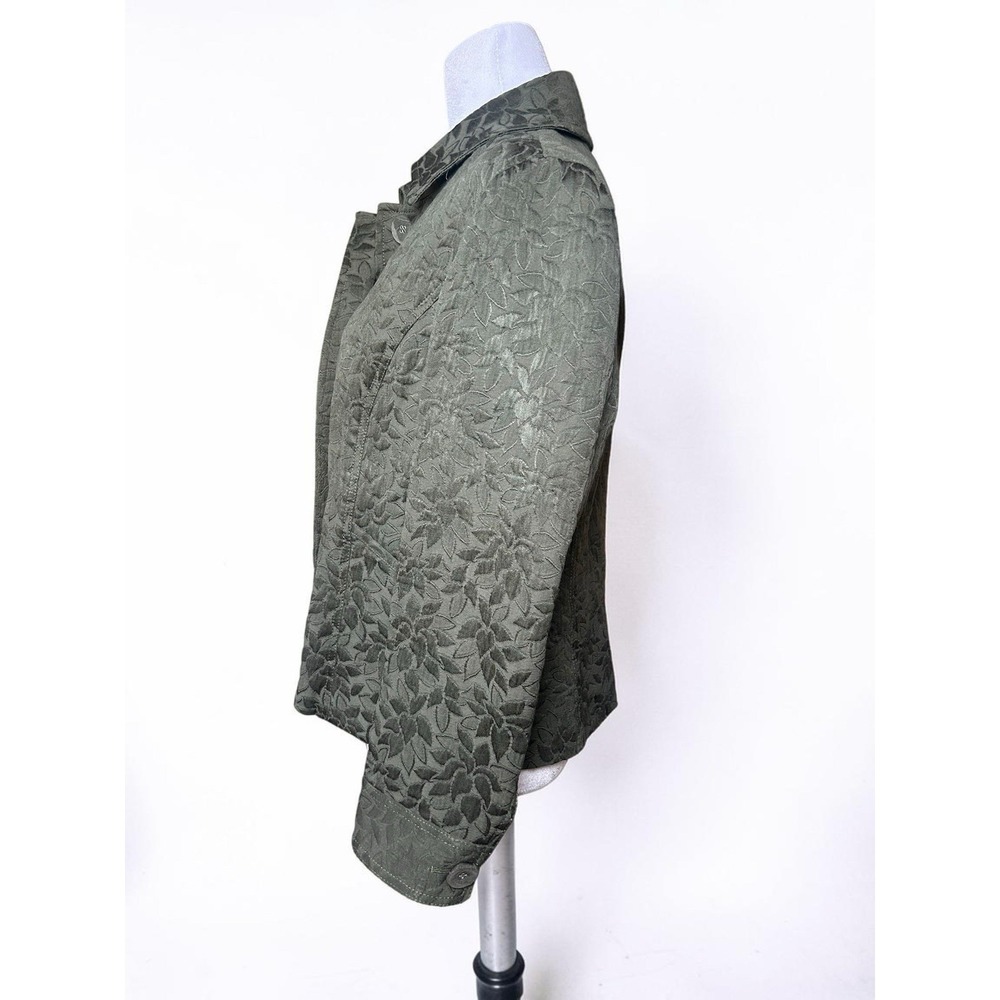 J Jill Quilted Jacket MP Olive Green Embossed Floral Petite Pockets - Picture 3 of 11
